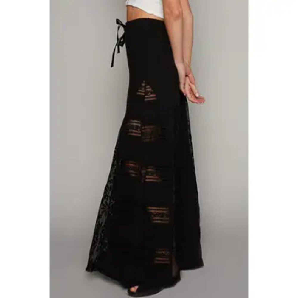 POL Lacewander Wide Leg Pants Black NEW Size Large